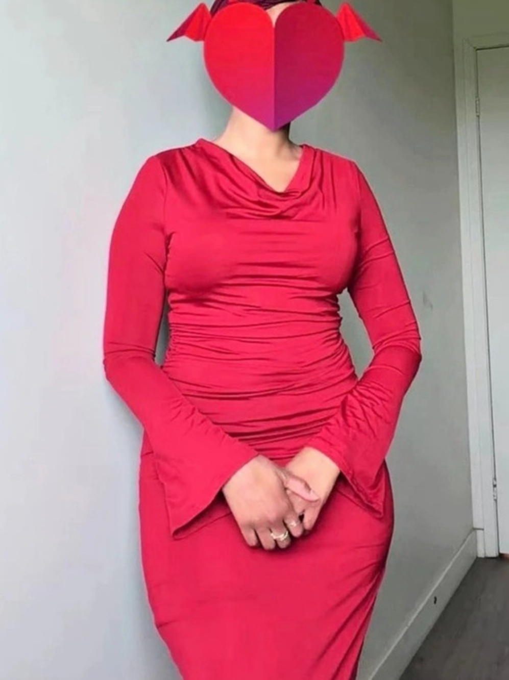 Ruched Midi Dress in Pink Like New
